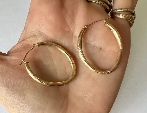 vintage 14k gold oval hoop earrings - image 4