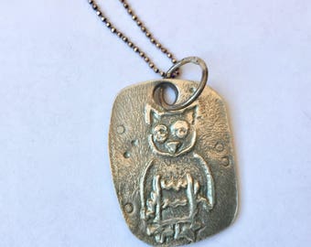 new sterling owl tag pendant