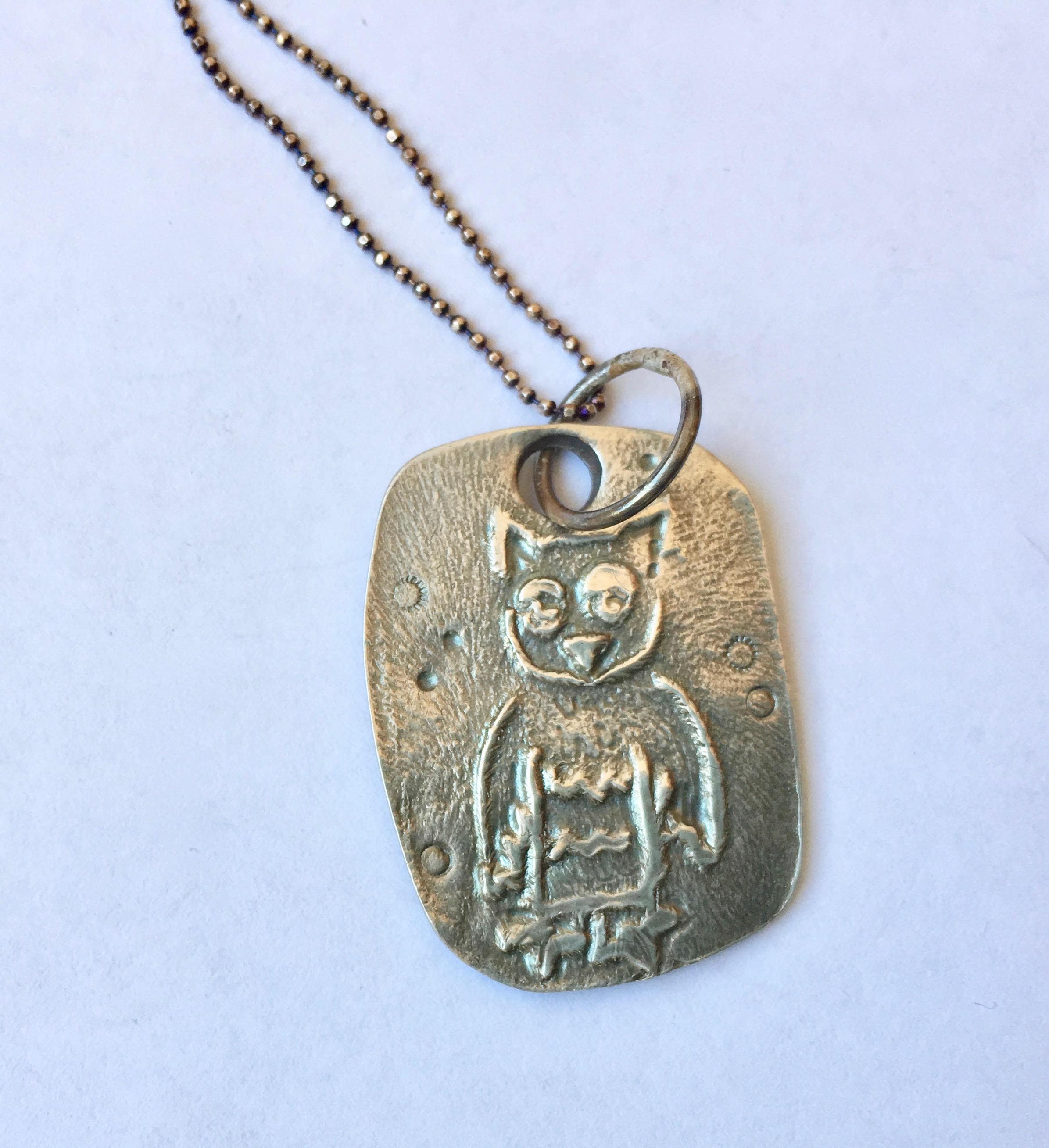 new sterling owl tag pendant