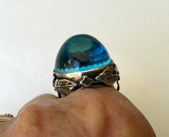 vintage sterling and blue glass dome ring with le… - image 10