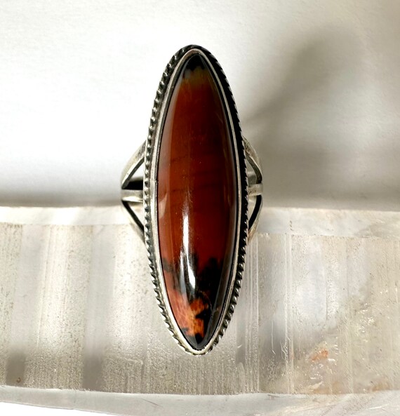 tall vintage sterling petrified wood ring, size 6 - image 4