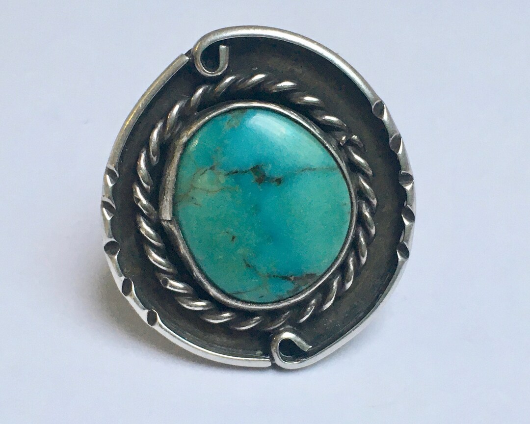 Large vintage sterling and turquoise ring, size 6.5 - Etsy 日本