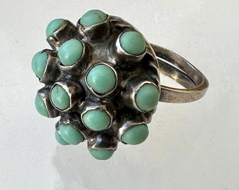 vintage Mexican sterling turquoise dome ring, size 5.75, adjustable