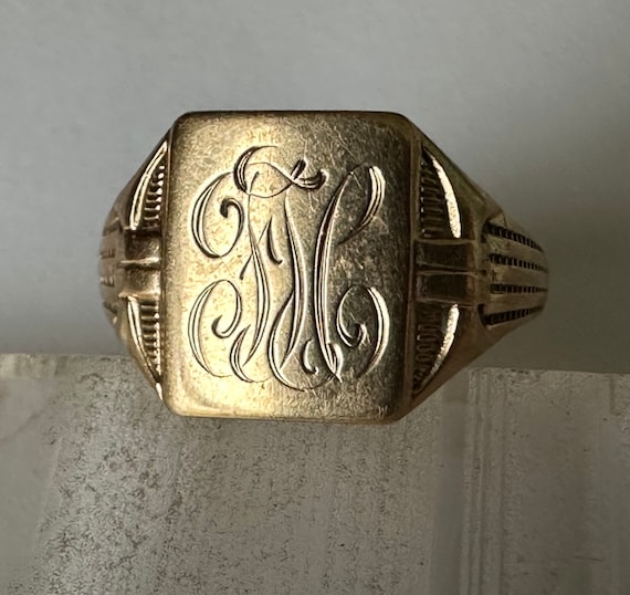 antique Ostby Barton 10k gold signet ring, size 7… - image 10