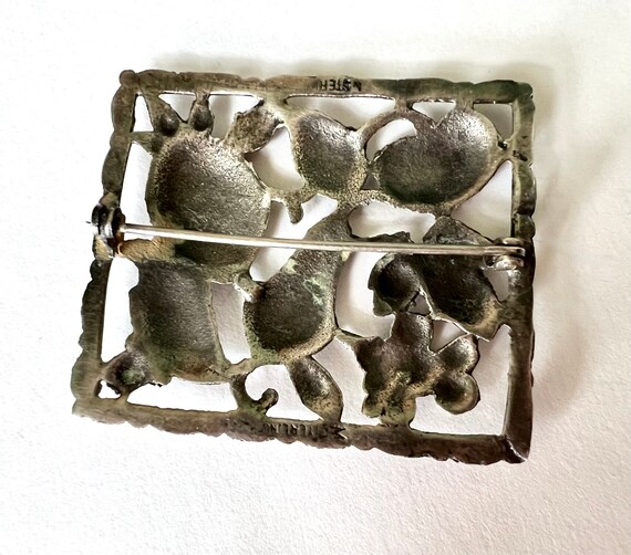 large vintage sterling rectangular fruit brooch - image 4
