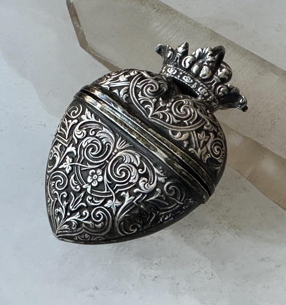 antique 19th century silver reliquary crowned heart locket