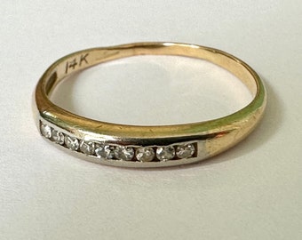 vintage 14k bicolor gold channel set diamond band, size 6