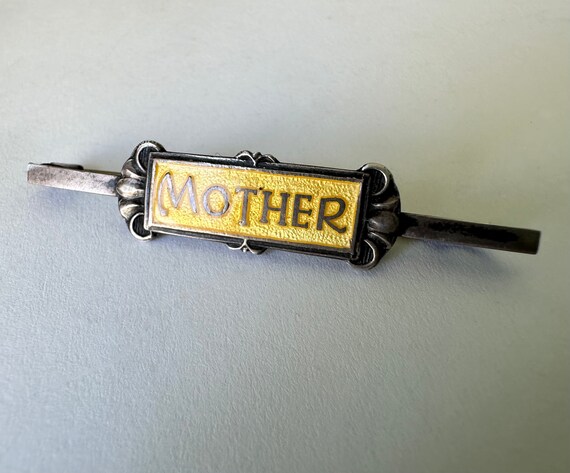 vintage silver and enamel Mother bar pin - image 3