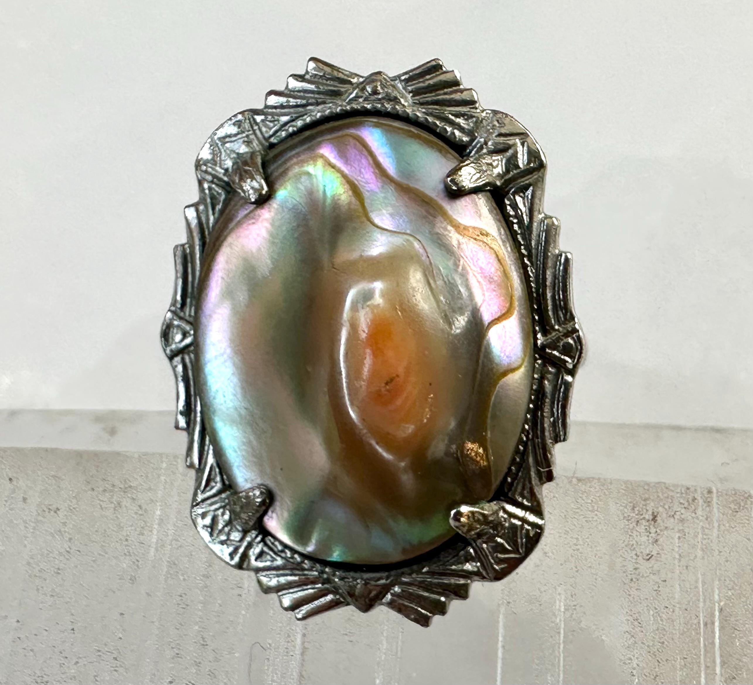 antique sterling and blister pearl ring, size 6.5