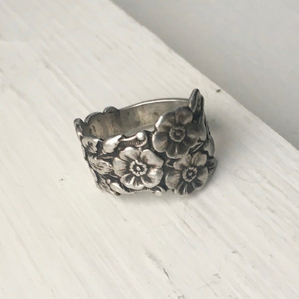 vintage sterling forget me not spoon ring, size 7.5