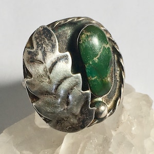 vintage green turquoise and sterling southwestern ring, large, size 7.75