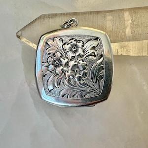 vintage large square sterling floral locket