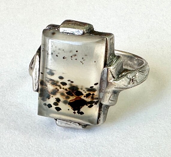 antique sterling and agate ring, size 5.5 - image 2