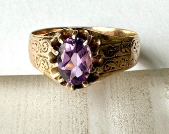 antique Victorian 10k gold amethyst ring, size 7.5+