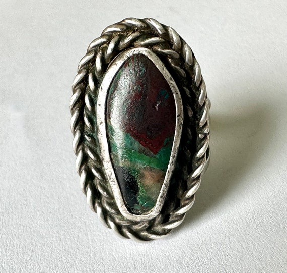 vintage southwestern multi-colored stone sterling… - image 1
