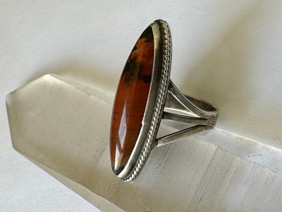 tall vintage sterling petrified wood ring, size 6 - image 2