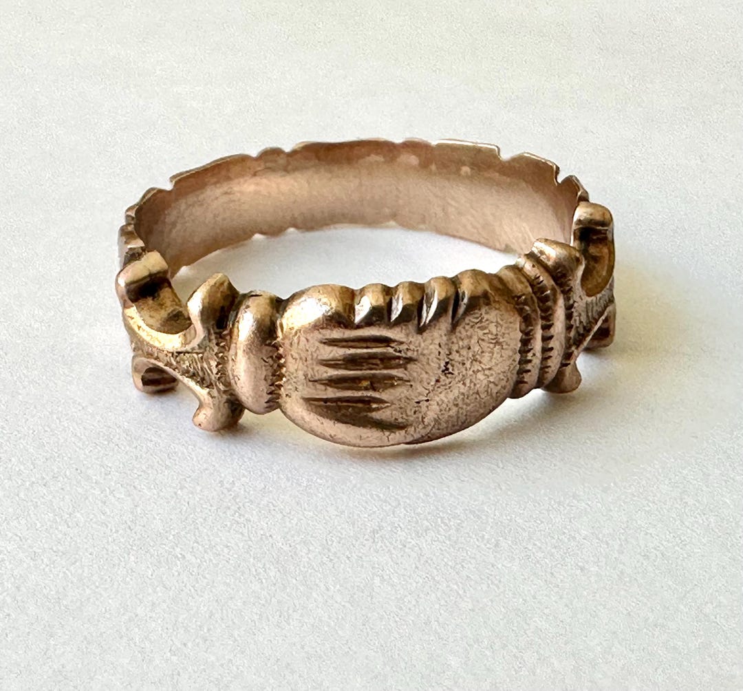 Antique 10k Rosy Gold Handshake Ring, Size 10.25 - Etsy