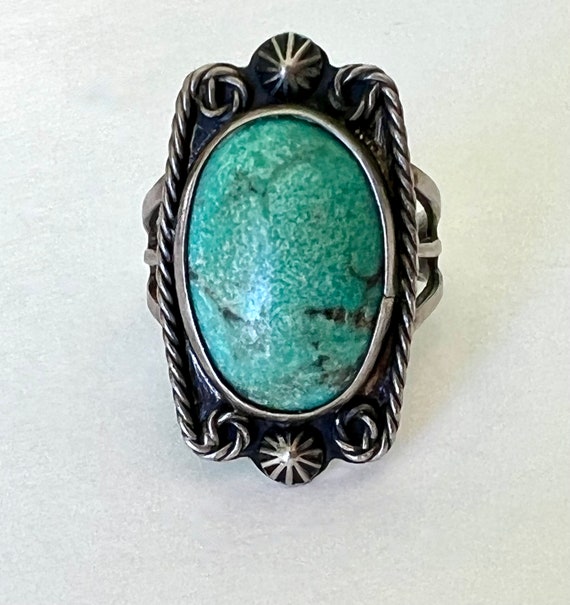 vintage sterling and turquoise artisan ring, size… - image 1