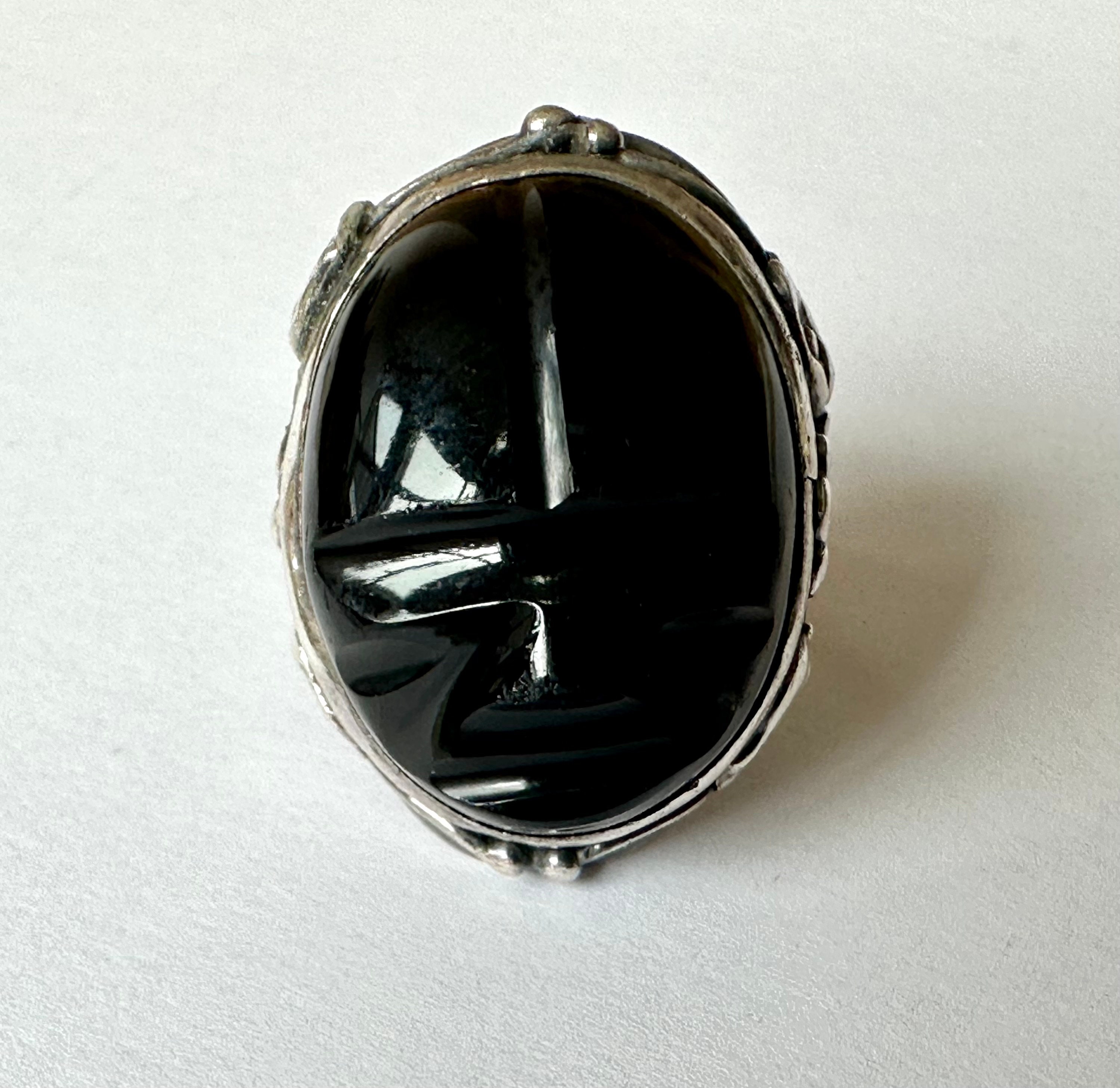 最前線の and Arts Stone Black Sterling Vintage Crafts 5.25 Size Ring, アクセサリー