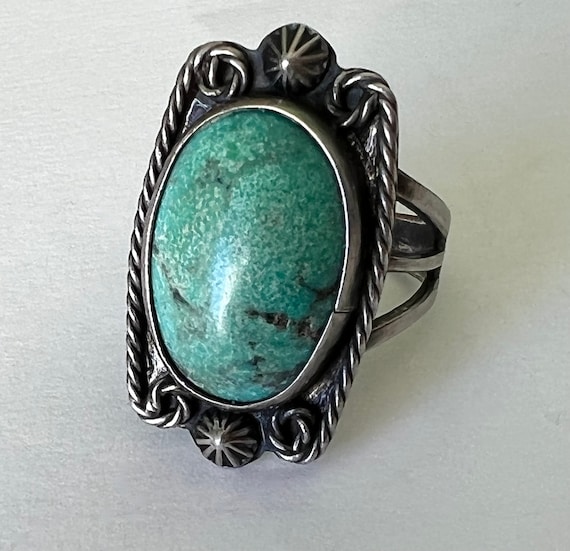 vintage sterling and turquoise artisan ring, size… - image 2