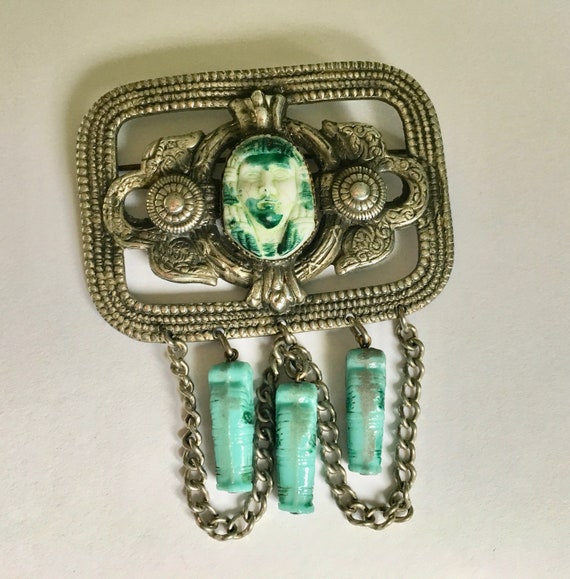 antique egyptian revival brooch, large