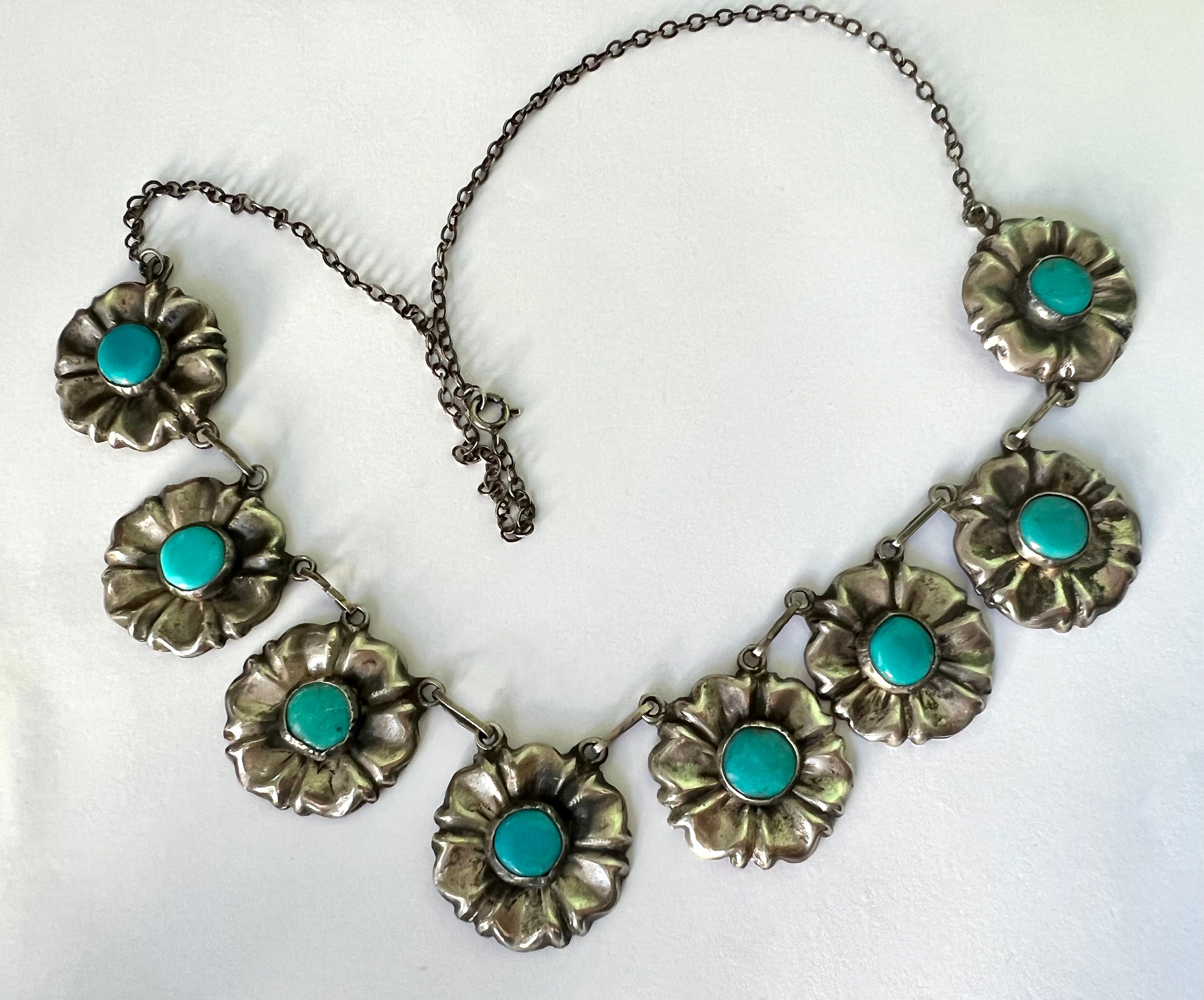 Vintage mexican silver turquoise jewelry deals