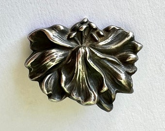 antique repousse sterling flower brooch