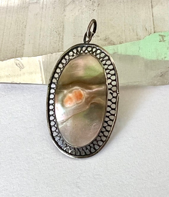 antique sterling blister pearl pendant