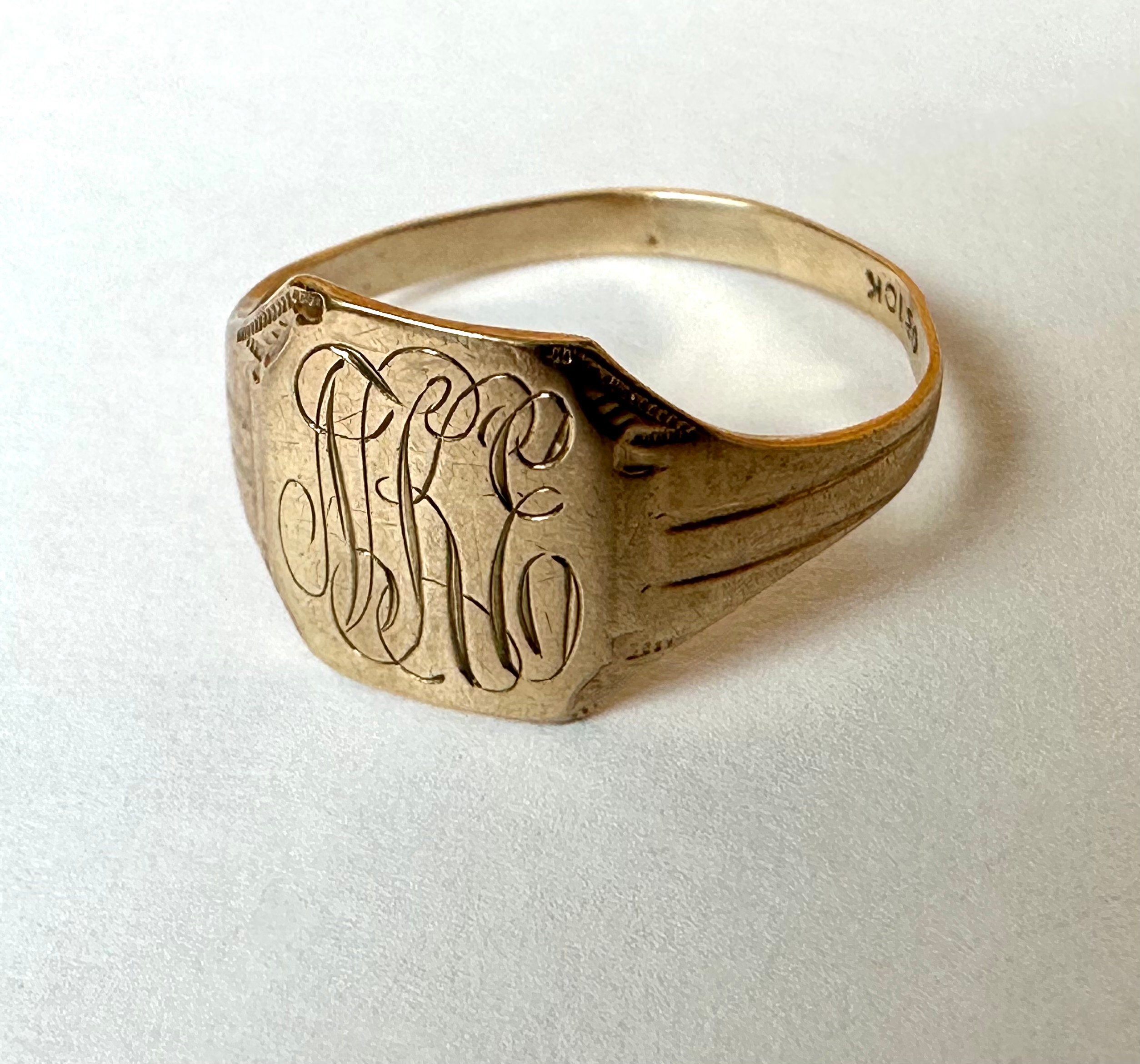 Antique Ostby Barton 10k Gold Signet Ring, Initials NKE Antique Ostby Barton 10k Gold Signet Ring, Initials NKE