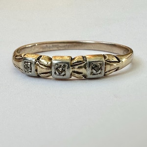 vintage 10k bicolor gold diamond trilogy band, size 8