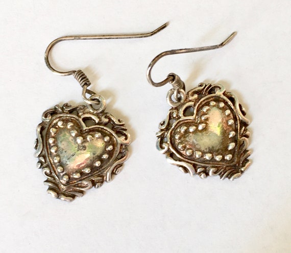 vintage sterling heart earrings - image 1