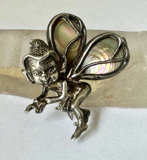 vintage sterling and abalone pixie brooch