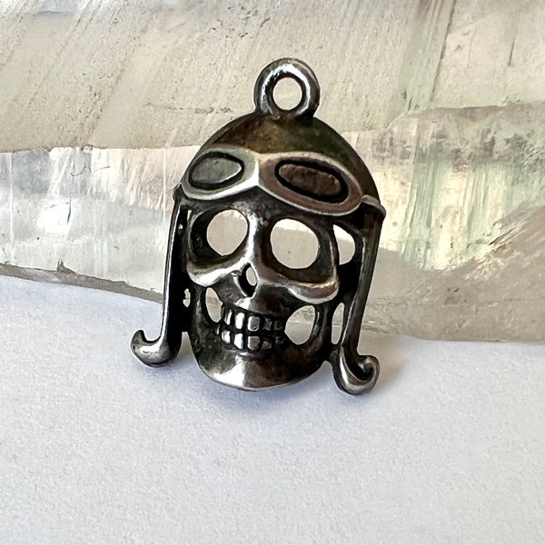 vintage sterling skull charm with helmet and goggles