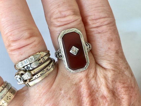Antique Edwardian 14k White Gold and Carnelian Ring With Diamond Size 6 Etsy Canada