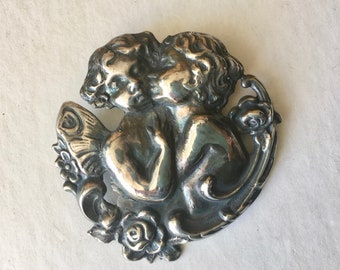 antique sterling art nouveau cherub brooch