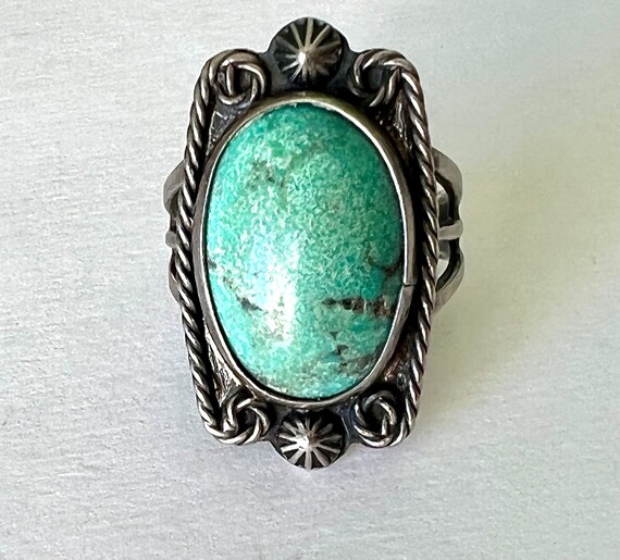 vintage sterling and turquoise artisan ring, size… - image 7