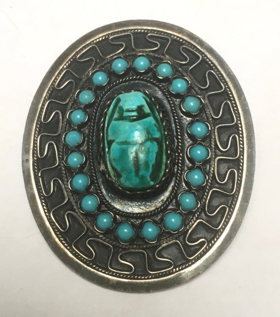 old Egyptian silver scarab brooch/pendant