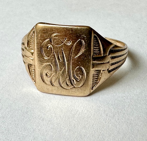 antique Ostby Barton 10k gold signet ring, size 7… - image 2