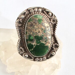 vintage green turquoise large southwestern ring, size 6