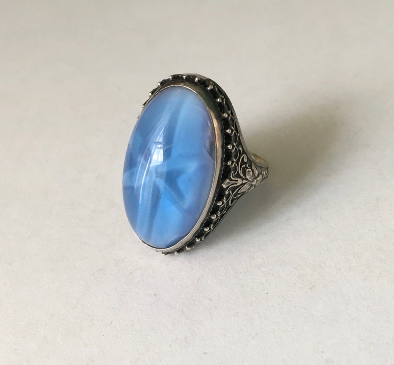 size 6.25 antique sterling and glass faux star sapphire ring