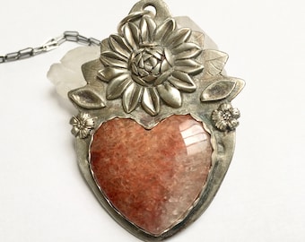 new sterling heart pendant with tangerine calcite