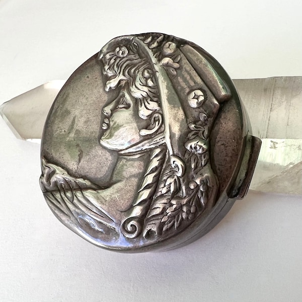 vintage extra large size sterling repousse pill box