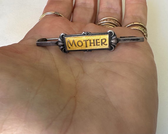vintage silver and enamel Mother bar pin - image 6