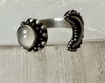 Bague céleste vintage en argent sterling et imitation pierre de lune, taille 6, ajustable