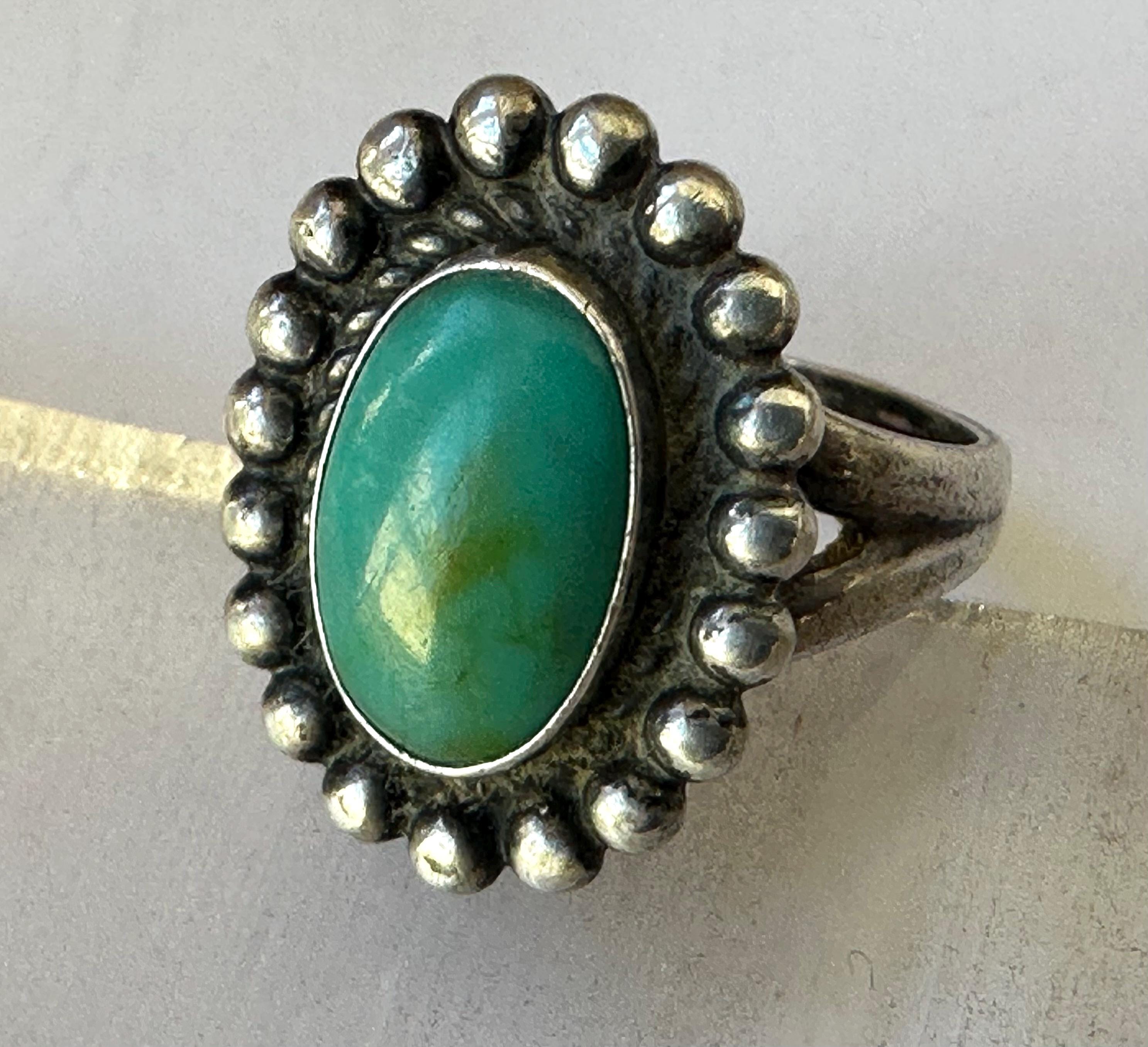 Vintage Bell Trading Post Turquoise Southwestern Ring, Size 6.25