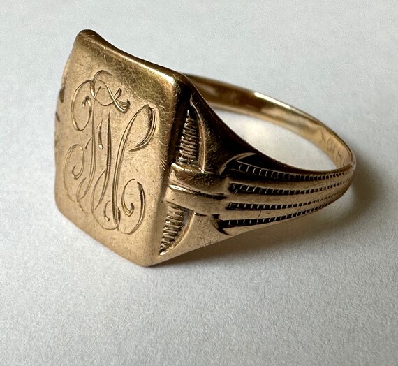 antique Ostby Barton 10k gold signet ring, size 7… - image 5