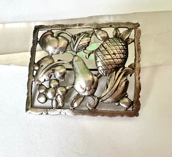 large vintage sterling rectangular fruit brooch - image 8