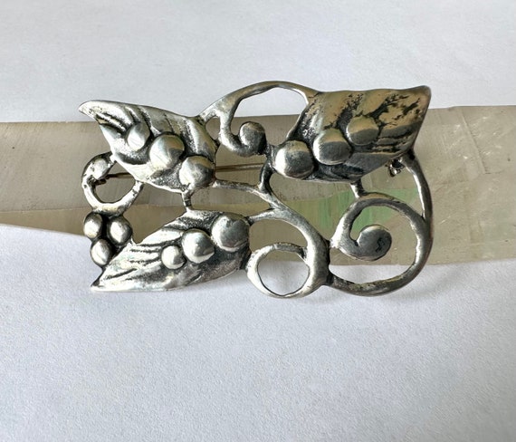 vintage sterling leafy openwork brooch - image 4