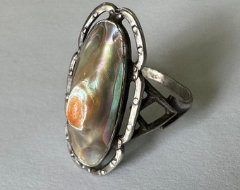 antique sterling blister pearl ring, size 6.75