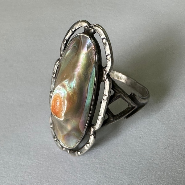 antique sterling blister pearl ring, size 6.75